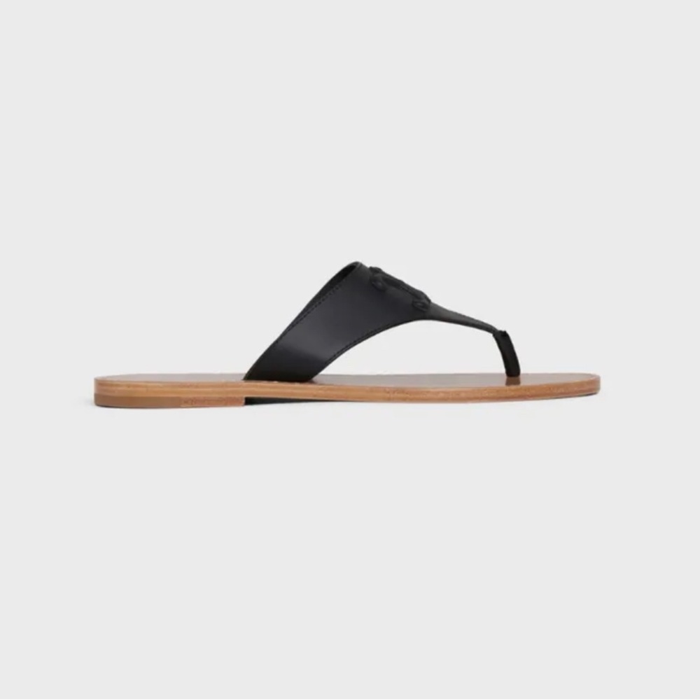 CELINE TRIOMPHE CALFSKIN FLAT THING SANDAL IN BLACK SIZE EU 40 /US 10